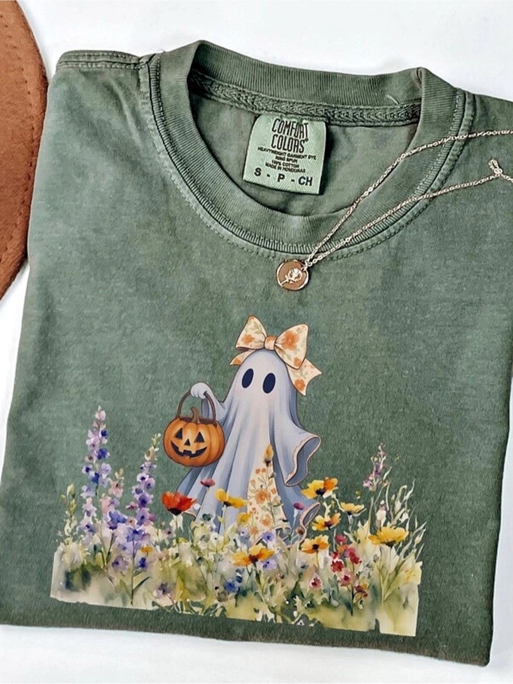 Comfort Colors 1717 Garment-Dyed Heavyweight T-Shirt with Custom Floral Ghost